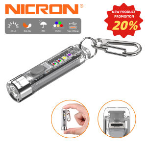 Nicron Keychain K11 LED Flashlight Mini Pocket Keychain Light Torch Multifunctional 400lumens Type-C Rechargeable Flashlight With white/RGB/UV Lighting IPX4 Waterproof flashlight for outdoor Emergency Warning Camping