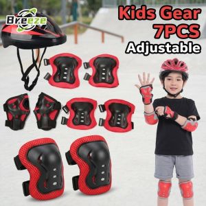 Kids Protective Gear Set 7pcs Helmet Knee Pads Elbow Pads Adjustable Straps Impact Resistant Skate Bike Roller