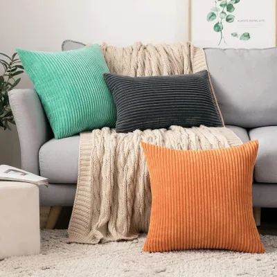 Supersoft Corduroy Decorative Cushion Cover Solid Color Striped Throw Pillow Case Nordic Modern Square Pillow Cover for Bed Sofa Bedroom Home Decor Bedding