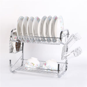 ชั้นวางจาน 2 ชั้น (ตัว S) ที่คว่ำจาน กล่องเก็บจาน ชาม มีถาดรองน้ำ ที่วางจาน ชั้นคว่ำจาน แต่ละชั้นมีกันตก ที่คว่ำเขียง