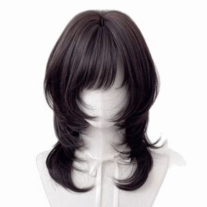 SVSAKZ168 Brown Black Jellyfish Wig with Bangs Synthetic Natural Cosplay Lolita Wigs Sweet Wolf Cut Medium Straight Layered Wig Suitable for Women