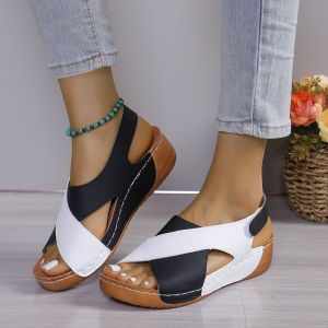 New Summer Large Size Fish Mouth Cross-Strap Thick-Soled Velcro Sandals For Women