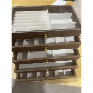 ShopclassyHome High-end jewelry storage box with walnut wood grain multi-layer compartments for rings studs earrings and accessories