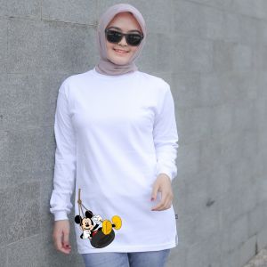 Kaos Lengan Panjang Putih Atasan Wanita Gambar Lucu Trendy OOTD