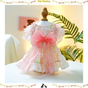 【original】 Pet Pantry Dog Dress Sweet Style Clothing Pet Gown for Birthday Summer Flower Dress Pet Clothes for Shihtzu Female Puppy Cat Skirt