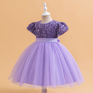 Red Pink Purple Blue White Girl Dress Birthday Party Dress Baby Kids Clothes Princess Children Sequins Pageant Prom Gown Flower Bow knot Girl Wedding Dresses for 2 3 4 5 6 7 8 9 10 years old