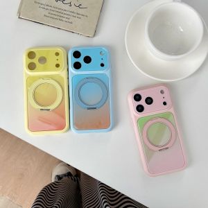 Gradient Ring Stand Metallic Skin Texture Phone Case for iPhone 17 Pro Max 16 15 Pro Shockproof Protective Cover 