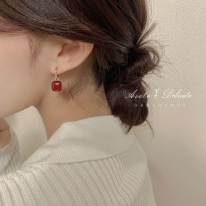 XINSU38 Elegant Luxury Sense Love Shape Square French Style Korean Style Small Huggie Earrings Wine Red Earrings Ear Buckle Women Hoop Earrings