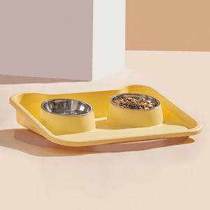 Stainless Steel Double Bowl Elevated Pet Feeder Tilted Cat Dog Bowls Anti Vomiting Feeding Water Food Bowl Kucing