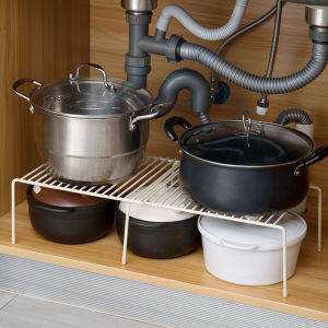 Adjustable Cabinet Shelf Kitchen Organizer Storage Rack Under Sink Pan Pot Organizer Rack Holder Expendable Cupboard Counter Shelf