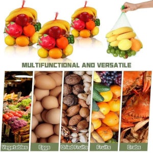 100pcs Fruit / Vegetable Net Bag Reusable Food-Grade Nylon Mesh Bag for Vegetables Seafood Packaging