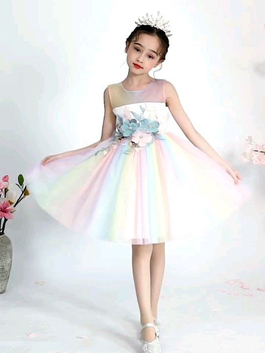 🍁 พร้อมส่ง🇨🇷 ชุดราตรีเด็ก ชุดออกงานเด็กหญิง สีรุ้ง สไตล์เจ้าหญิง no.u14 ...