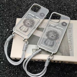 Cartoon line dog electroplating card case for iPhone 11 12 13 14 15 Pro Max Plus Anti drop soft cover casing for iPhone13 case