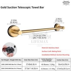[SG Seller]Premium Golden Finish Bathroom Towel Bar Rustproof Stainless Steel Wall Mount Towel Rack With Screws