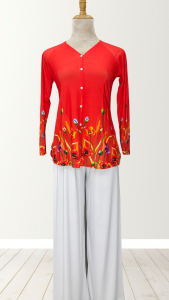 DỊU DÀNG THƯỚT THA CÙNG VỚI ÁO ( LẺ ) BÀ BA  IN 4D  TAY DÀI  CỔ TYM HIỆN ĐẠI  PHỐI NÚT NGỌC DỄ THƯƠNG ( 5 SIZE : TỪ 48KG  52KG  56KG  60KG  65KG   )