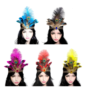 Indian Costume Hairband for Carnivals Party Festival Props Feathered Hairband Indian Hairhoop Cosplay Headwear