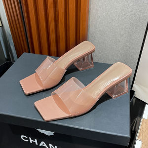 2023 ฤดูร้อนใหม่ส้นคริสตัลใสพร้อมรองเท้าแตะส้นหนารองเท้าแตะแฟชั่นกลางแจ้งและรองเท้าแตะสำหรับผู้หญิงในสต็อก