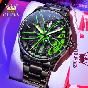 OLEVS resmi autentik jam tangan pria otomatis dewasa 2024 stylish Keren bercahaya hollow dial anti air tali jam baja tahan karat