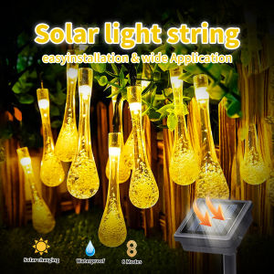 Christmas Lights Solar Water Drop String Light Fairy Lights Outdoor Decorative String Lights Solar LED String Lights Ambient Light Decorative Courtyard Garden Balcony Terrace Roof Waterproof Water Drop Light