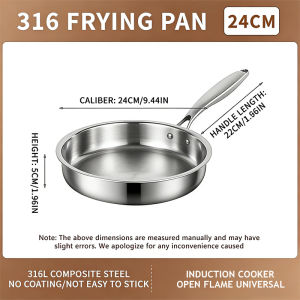 316 Stainless Steel Frying Pan Non Stick Cookware Set Uncoated Compatible Induction Cooker Gas Stove