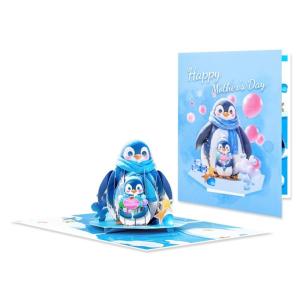Mother Day Popup Card3D Penguins Popup Birthday Cards with Envelope and Removable Note for Women Girls Grandmother