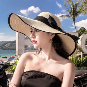 Fashion Lace Straw Hat Bucket Hats for Women Adjustable Large Size Breathable Summer Topi Pantai Wanita