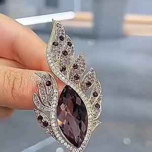 Crystal Feather Brooch Pin Angel Wing Rhinestone Statement Brooch Elegant Fashion Jewelry