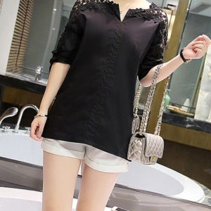 Korean Top Women Lace Summer Lace Hollow Out Casual Blouse Oversized Shirt Office Tops