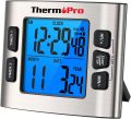 ThermoPro TM02 Digital Kitchen Timer with Dual Countdown Stop Watches Timer/Magnetic Timer Clock with Adjustable Loud Alarm and Backlight LCD Big Digits/ 24 Hour for Kids Teachers. 