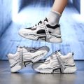 Amoyy Womens New Trendy Leather Surface Thick Bottom Increase High Running Casual Old Daddy Shoes Sneakers. 