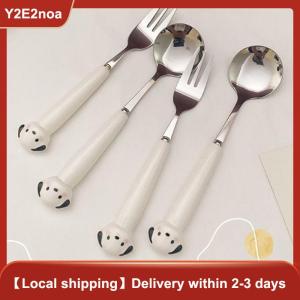 【Y2E2noa】 Cartoon Puppy Piggy Spoon Forks Stainless Steel Cutlery Portable Student Cartoon Tableware Children Storage Box Set