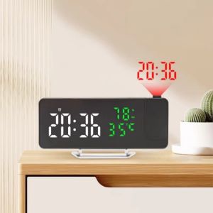 BESTITIT Cấp nguồn qua USB Đồng hồ báo thức chiếu hình kỹ thuật số 180 °   Sự xoay chuyển Nhiệt độ Độ ẩm Ngày tháng Đồng hồ để bàn Sáng tạo Tạm dừng Đồng hồ LED  gương cho phòng ngủ