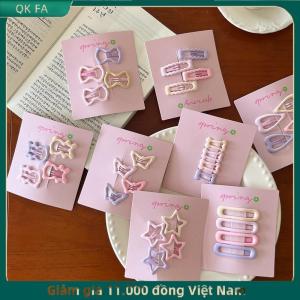 QK FA ✨ 4 cái bộ màu hồng đơn giản trái tim sao tóc clip cho cô gái dễ thương kẹp tóc barrettes phụ kiện thời trang Quà Tặng