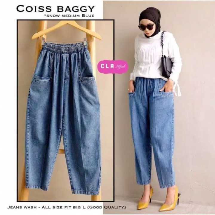 CELANA BAGGY PANTS JEANS BAGGY JEANS SNOW MEDIUM BLUE Lazada