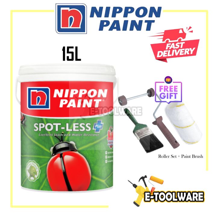 15L Nippon Paint Spotless Spot-Less Plus Interior Wall paint Cat Dalam ...