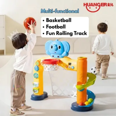 Ready Stock 3-in-1 Baby Basketball Hoop Football Soccer Goal Toy Set with Music Light Ball Tracker 18 Months +