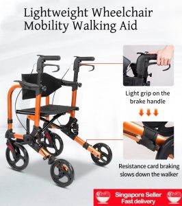 (SG STOCK) Portable Rollator Walker with Adjustable Seat and Handbrake Lightweight Aluminum Mobility Aid for Elderly Singapore Seller Fast Delivery
