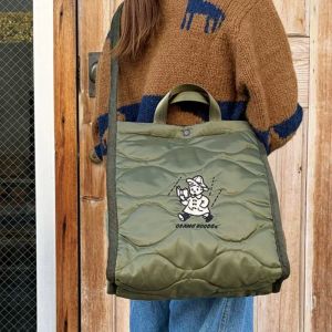 New Japanese Style Cute Cartoon Space Cotton Quilt Handbag Large Capacity Fashion Shoulder Crossbody Tote Bag For Shopping Street Shooting