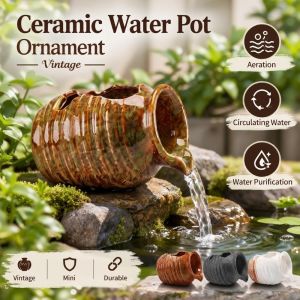 CGGUE Vintage Ceramic Water Pot Ornament Durable Mini Fish Tank Ceramic Decor Multipurpose Water Purification Garden Water Feature Pond