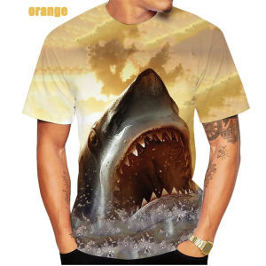 [Local Stock] VCC Horrible Shark T Shirt For Men Ocean Animal 3D Printed T-Shirts Summer Casual Fashion O-Neck Tops Short Sleeve Street Tees