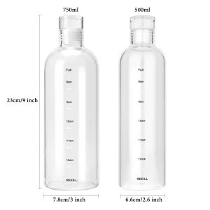 Elegant Transparent Glass Water Bottle with Leaf Proof Lid Cover Tumbler Coffee Milk Tea Cups Motivational Time Marker Travel Mugs Ceramic