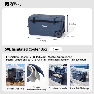 MOBI GARDEN กล่องแช่เย็น 50L/75L กล่องเก็บปลา เก็บความเย็น เก็บอาหารสด ความจุสูง สำหรับแคมป์ปิ้ง รักษาทั้งเย็นและอุ่น