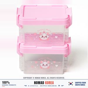 Daiso Korea Disney Hộp đựng đồ mèo Marie bộ 2 cái xếp chồng nắp hồng có khóa cài thân trong suốt 9 x 5 x 53 cm