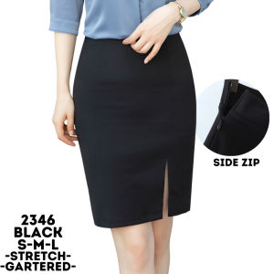 Jass Store High Waist Korean Office Wear Plain Plain Black Midi Skirt Thick Fabric 2346