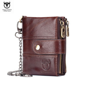 BULLCAPTAIN Mens Genuine Leather Wallet Rfid Function High Quality Leather Fashion Chain Multifunctional Mens Pocket Wallet2026