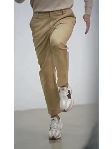 HUILISHI BACK TO SCHOOLWhite Mens Suit Pants Stretchable Plain Comfortable Straight High Waist Suit