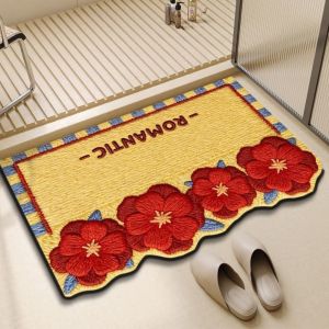 BHYJGD 4060cm Retro Floral Print Floor Mat Soft Roses/Sunflowers Bedroom Door Small Rug Durable Water-absorbing Floor Mat Living Room Tea