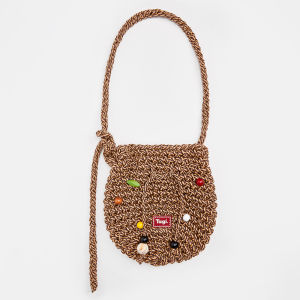 Tagi. Signal Fruit Woven Bucket Bag Vintage Summer Cool Beaded Bucket Bag Adjustable Shoulder Crossbody กระเป๋าสานผลไม้ทรงถัง กระเป๋าถือ