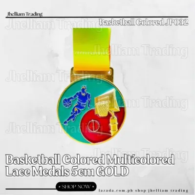 Basketball Colored Multicolored Lace Medals 5cm GOLD Code: JP032