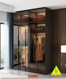 Tủ quần áo gỗ MDF cánh kính cường lực khung nhôm 4TAK05 - Nội thất lắp ráp Viendong Adv